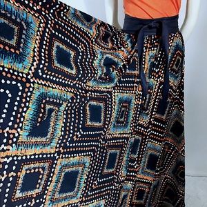 Long Mix Nouveau Navy Print Skirt Sz S